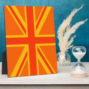 Lebhafter Orange Union Jack British Flag Swag Fotoplatte