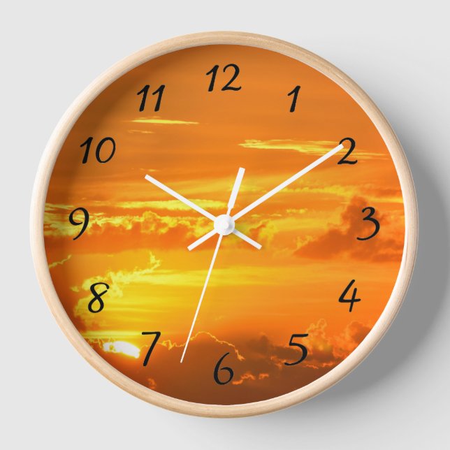 Lebhafter orangefarbener Himmel Rundwanduhr Uhr (Vorderseite)