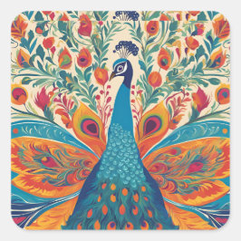 Lebhafter Pfau: Akzente Pillow im mexikanischen Ku Quadratischer Aufkleber