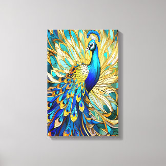 Lebhafter Pfau im Jugendstil farbenfrohe Mauer Leinwanddruck