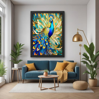 Lebhafter Pfau im Jugendstil farbenfrohe Mauer Poster
