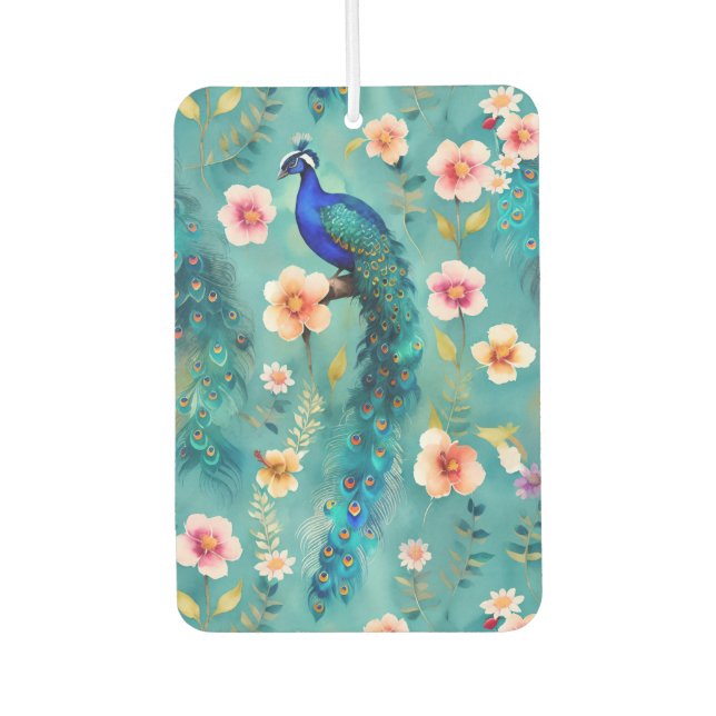 Lebhafter Pfau mit Federn und üppigen Florals Autolufterfrischer (Vorderseite)