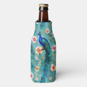Lebhafter Pfau mit Federn und üppigen Florals Flaschenkühler