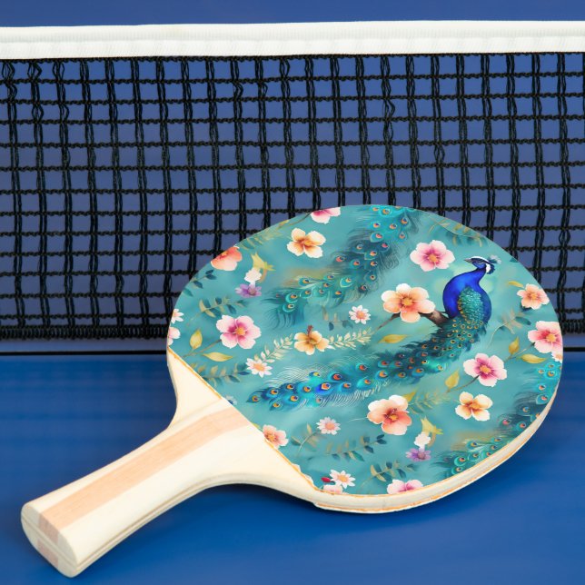 Lebhafter Pfau mit Federn und üppigen Florals Tischtennis Schläger (InSitu)