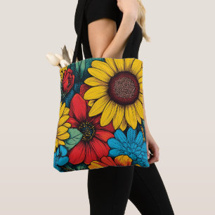 Lebhafter Pop Art Blumendesign mit Sonnenblumen