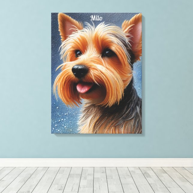 Lebhafter Pop Pointillism Yorkshire Terrier Art Leinwanddruck (Insitu (Holzboden))