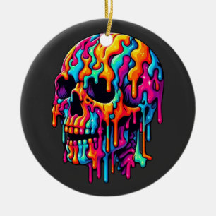Lebhafter psychedelischer Schädel Keramik Ornament