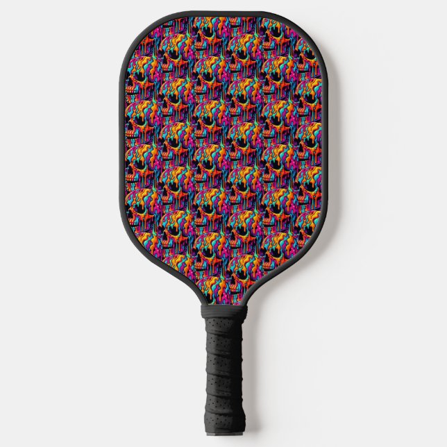 Lebhafter psychedelischer Schädel Pickleball Schläger (Vorderseite)