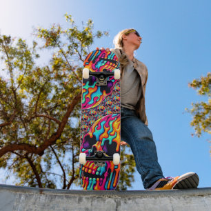 Lebhafter psychedelischer Schädel Skateboard