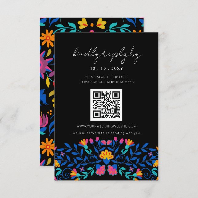 Lebhafter QR-Code für mexikanische Blumenfiesta RSVP Karte (Vorne/Hinten)
