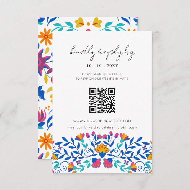 Lebhafter QR-Code für mexikanische Blumenfiesta RSVP Karte (Vorne/Hinten)