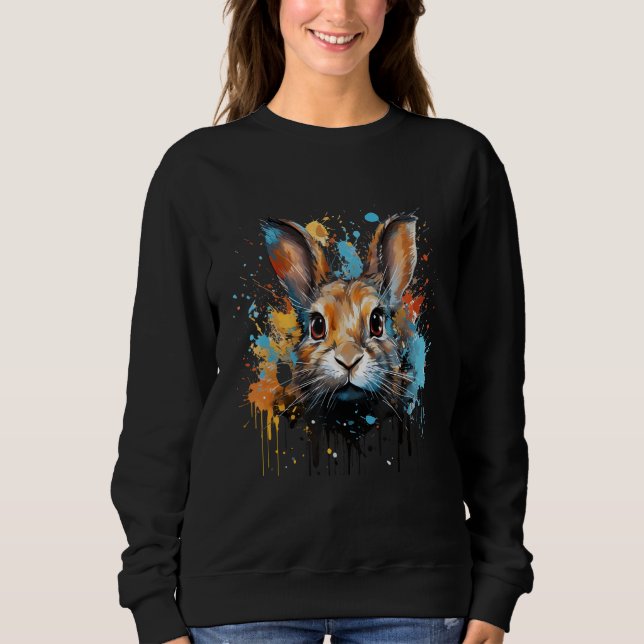 Lebhafter Rabbit Portrait Hare mit Color Splashes  Sweatshirt (Vorderseite)
