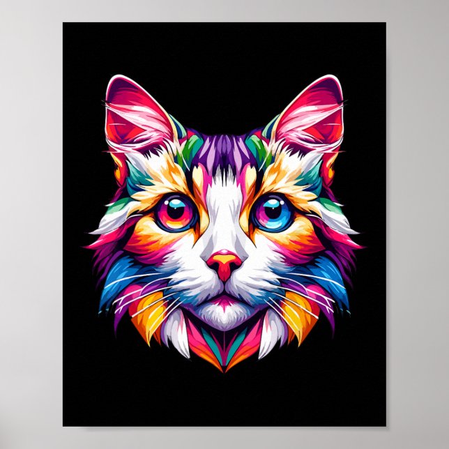 Lebhafter Rainbow Cat Cat Lovers Kitty Enthusiast Poster (Vorne)