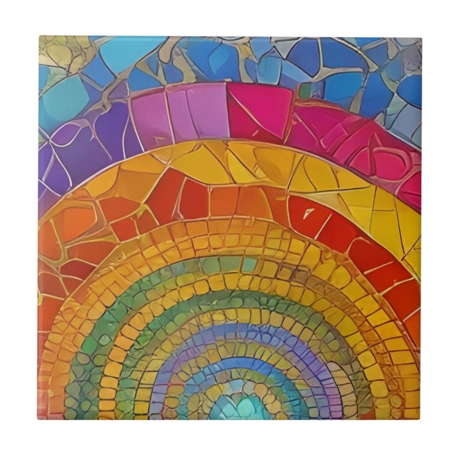 Lebhafter Regenbogen Arch Farbenfrohe Mosaikkunst Fliese (Vorderseite)
