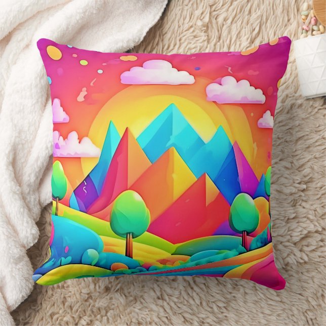 Lebhafter Regenbogen-Cartoon Landschaft Kissen (Decke)