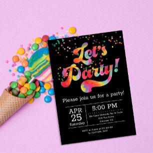 Lebhafter Regenbogen Confetti Lasst uns Party! Ein Einladung
