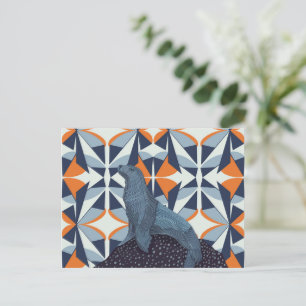 Lebhafter Retro Geometrischer Seelöwe auf dem Fels Postkarte