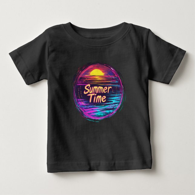 Lebhafter Retro "Summer Time" Sonnenuntergang T -  Baby T-shirt (Vorderseite)