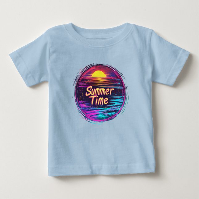 Lebhafter Retro "Summer Time" Sonnenuntergang T -  Baby T-shirt (Vorderseite)
