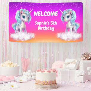 Lebhafter rosa Einhorn Geburtstag Banner