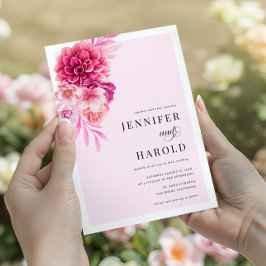 Lebhafter, rosa, floraler QR-Code bei einer Hochze Einladung