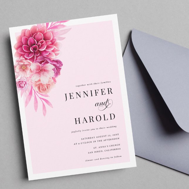 Lebhafter, rosa, floraler QR-Code bei einer Hochze Einladung (Von Creator hochgeladen)