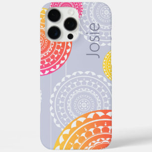 Lebhafter rosa gelber Random Mandala auf blauer Be iPhone 16 Pro Max Hülle