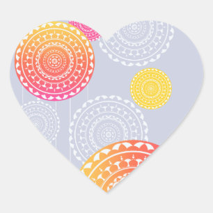 Lebhafter rosa Gelber Random Mandala Herz-Aufkleber