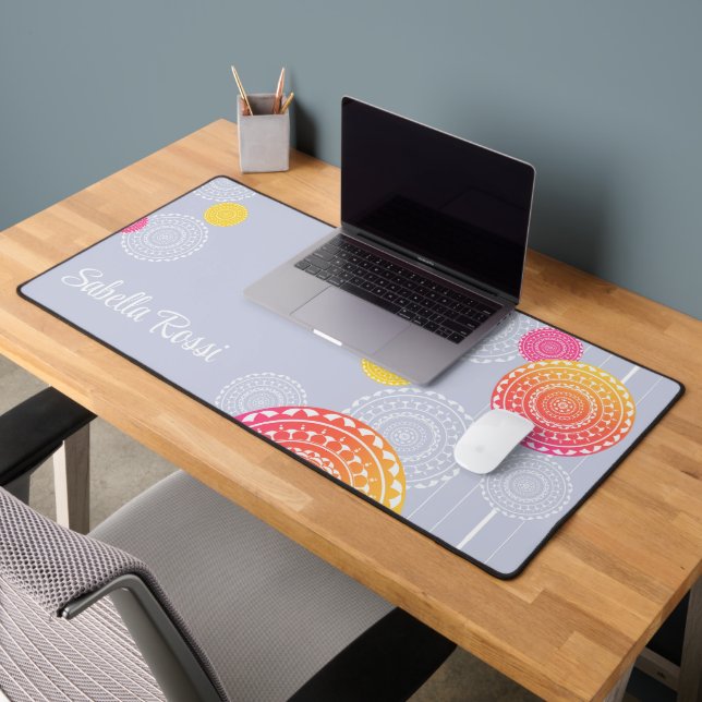 Lebhafter rosa Gelber Random Mandala Personalisier Schreibtischunterlage (Büro 2)