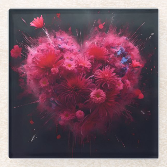 Lebhafter rosa Herzschlag Glasuntersetzer (Vorderseite)