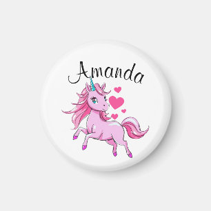 Lebhafter Rosa Springen Einhorn Mädchenname Magnet