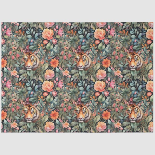Lebhafter Rose- und Tigerdschungel Seidenpapier (Vorderseite)