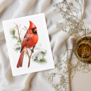 Lebhafter Roter Kardinal im Winter - Grußwagen Postkarte