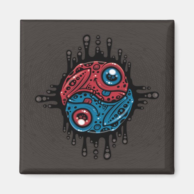 Lebhafter Roter und Blauer Gift Dart Frog Yin Yang Magnet (Vorne)