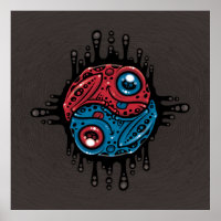 Lebhafter Roter und Blauer Gift Dart Frog Yin Yang