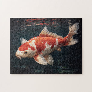 Lebhafter roter und weißer Koi-Fisch Puzzle