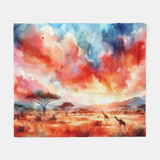 Lebhafter Safari Sunset Fleecedecke (Vorderseite (Horizontal))