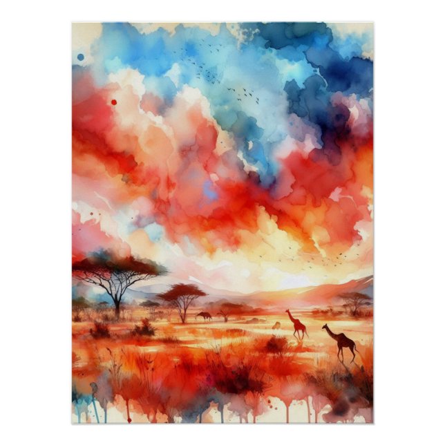 Lebhafter Safari Sunset Poster (Vorderseite)