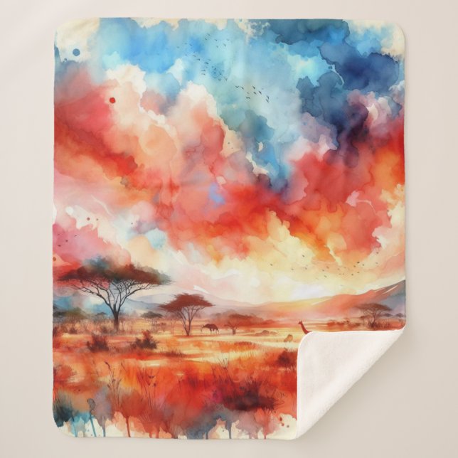 Lebhafter Safari Sunset Sherpadecke (Vorderseite)