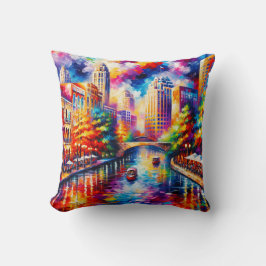 "Lebhafter San Antonio Riverwalk mit Riverboats" Kissen
