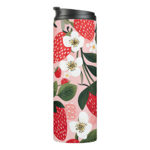 Lebhafter Sommer-Erdbeeren- und Blume-Patch Thermosbecher