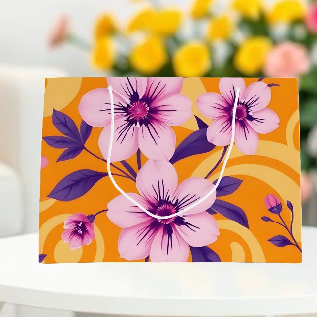 Lebhafter Sommer Florals-Dopamin-Stil Große Geschenktüte (Vibrant Summer Florals-Dopamine Style Large Gift Bag )