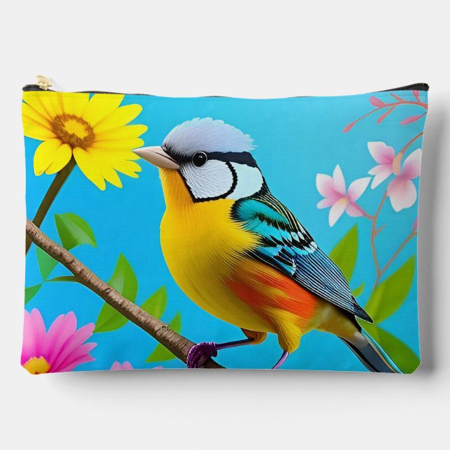 Lebhafter Songbird auf einem blühenden Zweig Zubehörtasche (Vorderseite)