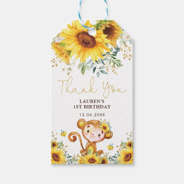 Lebhafter Sonnenblumen-Cheeky Baby Monkey Wild Bir Geschenkanhänger (Vorderseite)