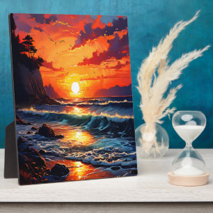 Lebhafter Sonnenuntergang im Ozean - Kunst an der Fotoplatte