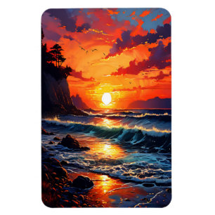 Lebhafter Sonnenuntergang im Ozean - Kunst an der Magnet