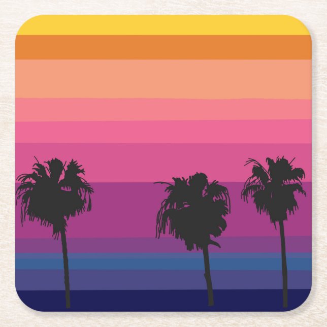 Lebhafter Sonnenuntergang im Ozean mit Silhouetten Rechteckiger Pappuntersetzer (Vorderseite)