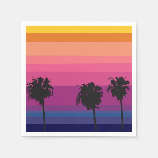 Lebhafter Sonnenuntergang im Ozean mit Silhouetten Serviette (Vorderseite)