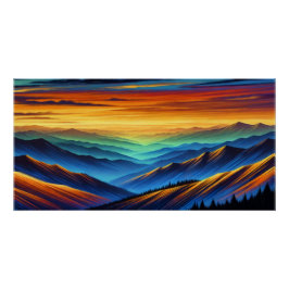 Lebhafter Sonnenuntergang über farbenfrohen Gebirg Poster
