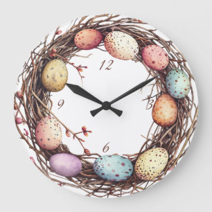 Lebhafter Springtime Egg Nest Oster Brunch Große Wanduhr